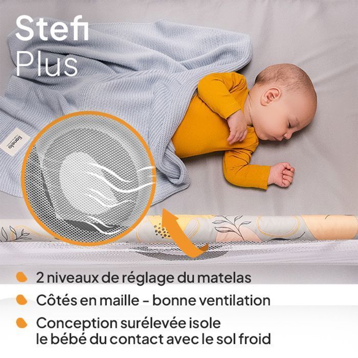 Cuna de viaje compacta 2 en 1 LIONELO Stefi Plus - Parque infantil - Colchón de alta densidad - 0-36 meses - 2 ruedas - Gris/Multicolor