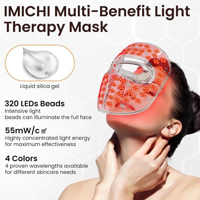 Siliconen LED-gezichtsmaskers voor lichttherapie - 320 LED's - 4 kleuren - Lichttherapiemasker voor anti-aging en verjonging