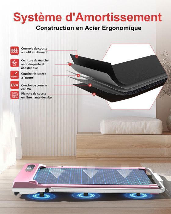 2-in-1 Folding Pink Walking Treadmill - Electric Rolling Treadmill - Walking Pad 1-8 km/h - with Remote Control and LCD Screen