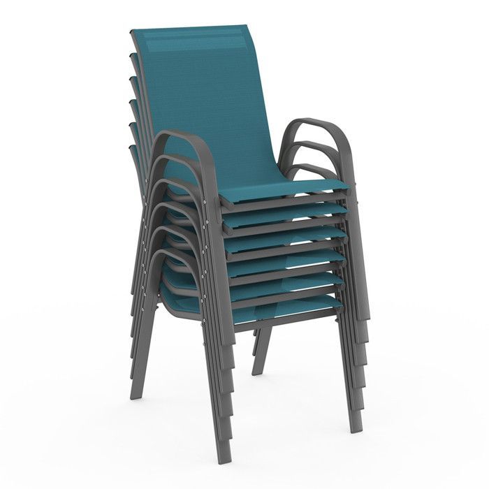 IDMARKET Salon de jardin MADRID table 150 CM et 6 chaises empilables bleu canard