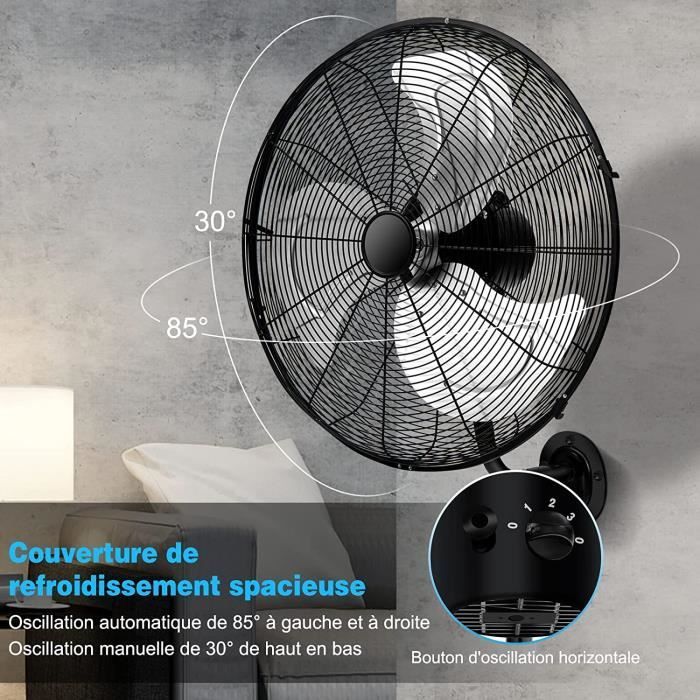 RELAX4LIFE Ventilateur Mural 120W | Dia.20 Pouces (55CM) | 3 Vitesses | Ventilateur Industriel | Angle d'Oscillation Réglable |