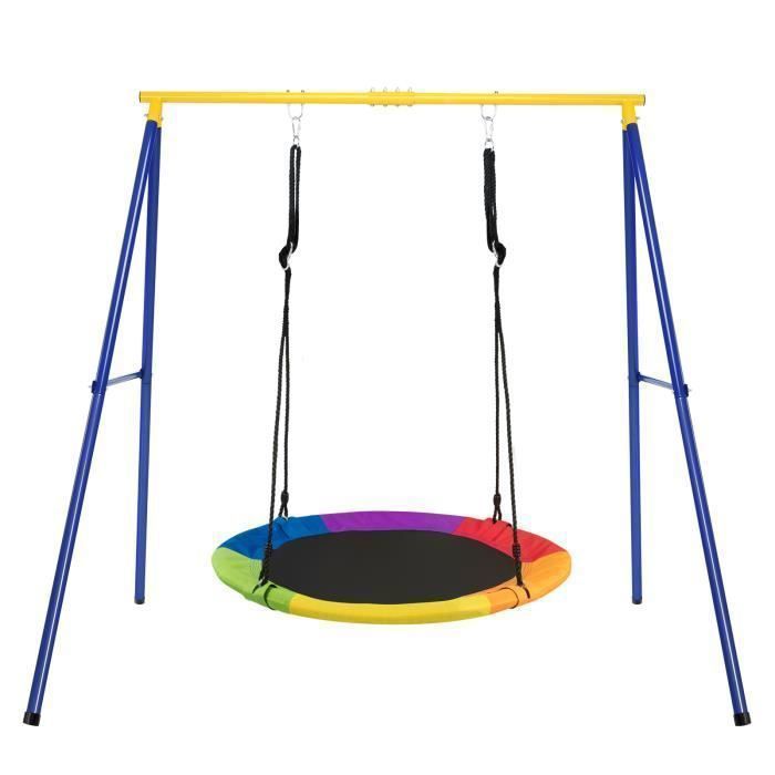 COSTWAY Portique avec Balançoire Nid d'Oiseau Ronde Ø100CM pour Enfant Charge 200KG avec 2 Méthodes de Fixation Cordes de