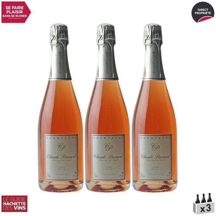 Champagne Brut Rosé - Lot de 3x75cl - Champagne Claude Perrard - Cité Guide Hachette - Cépage Pinot Noir