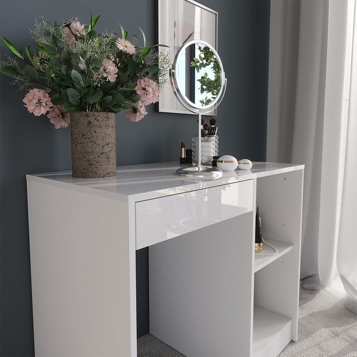 Sherry Dressing Table 89.8cm 4-Piece Set White/High Gloss White Vicco 57687