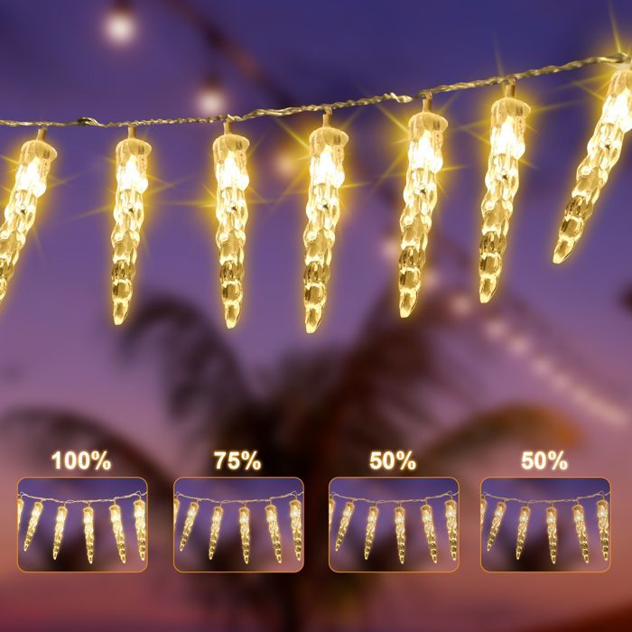 Luzes de Natal Riossad com 80 LEDs em formato de pingente de gelo, movidas a energia solar, ideais para iluminação de Natal, jardim, áreas externas e internas.