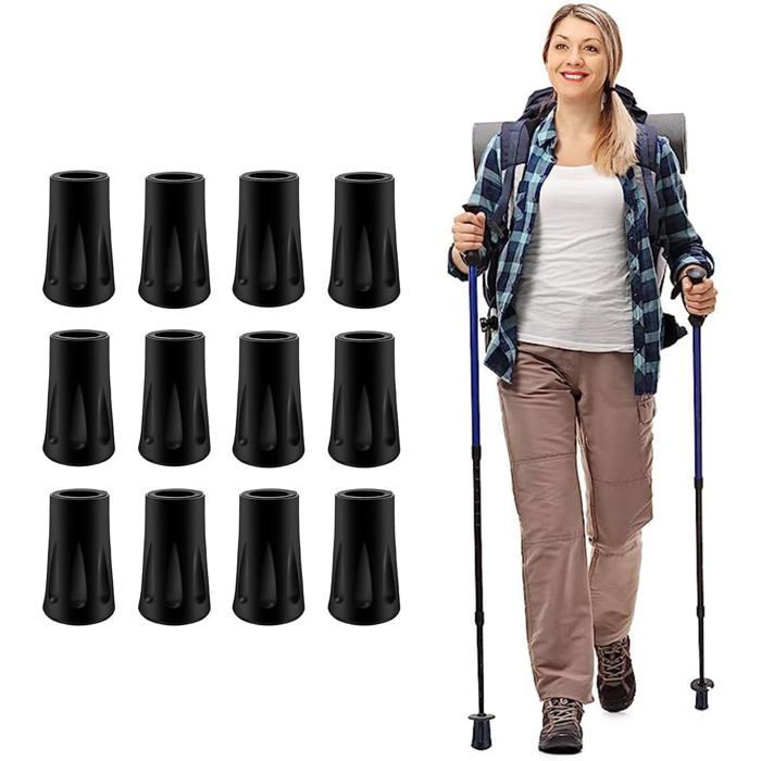 Nordic Walking Pole Tips, 12 Pieces, 11mm, Protective Rubber Caps for Hiking Poles