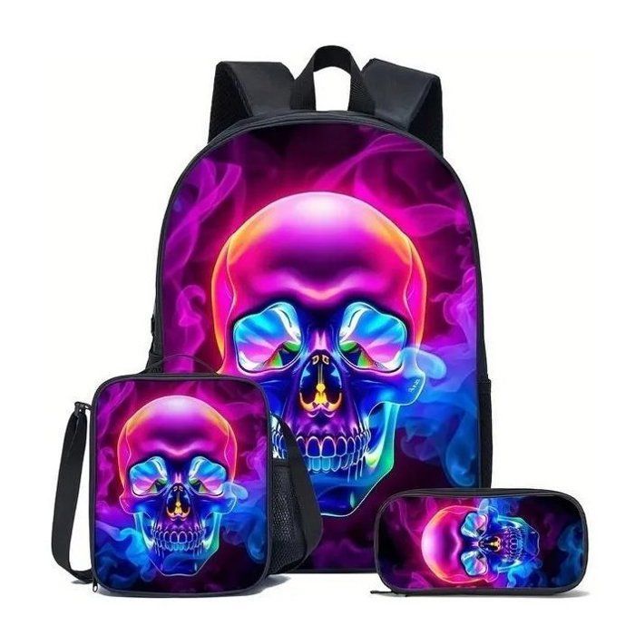 Mochila JINDING T9 para Ensino Fundamental, Conjunto de Três Peças, Estampa de Desenho Animado, Bolsa de Ombro Impermeável em Poliéster com Estojo para Lápis