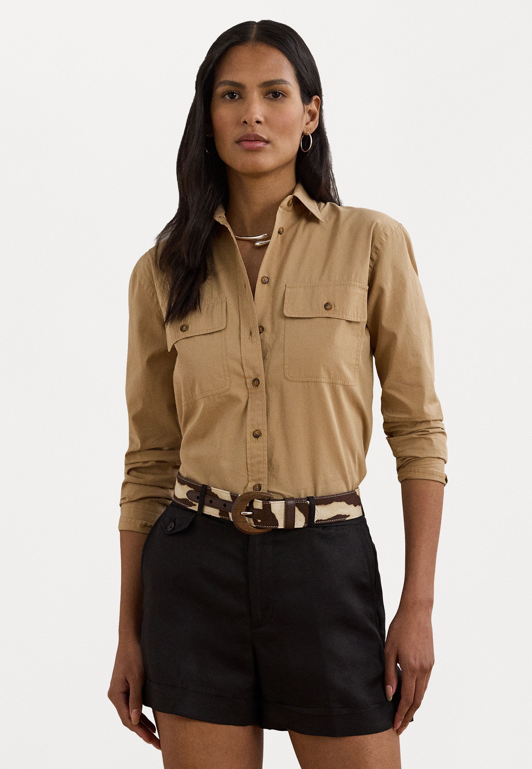 Chemise Lauren Ralph Lauren Petite en coton léger et coupe décontractée - Chemisier boutonné - beige