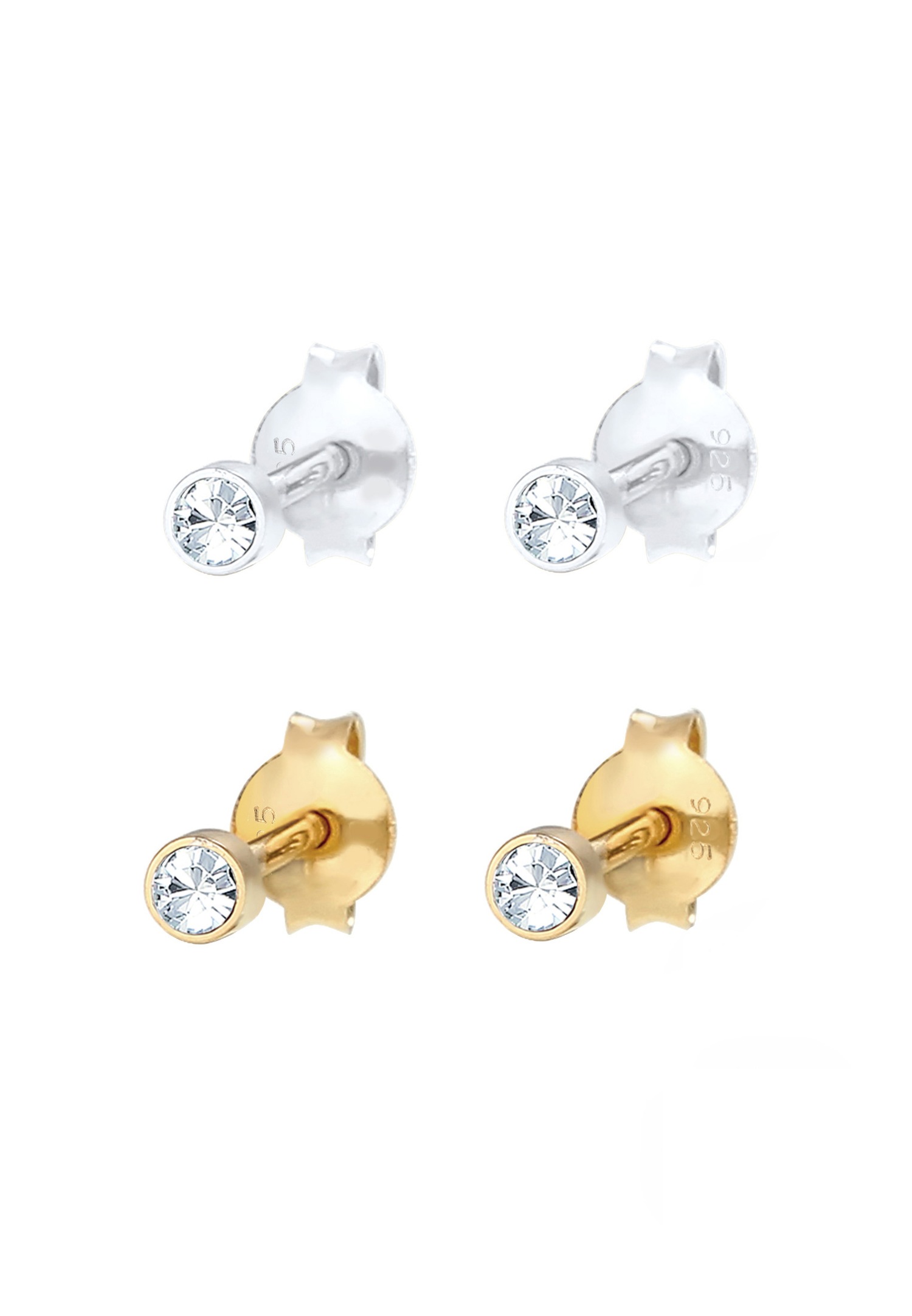 Elli Femmes clous d'oreilles avec cristaux en argent 925 et argent plaqué or