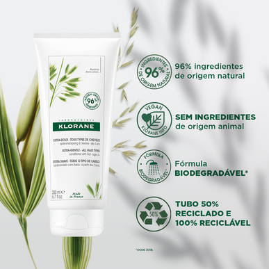 Klorane Oat Ultra-Gentle Conditioner for alle hårtyper, mild og beskyttende havrebalsam, 200 ml