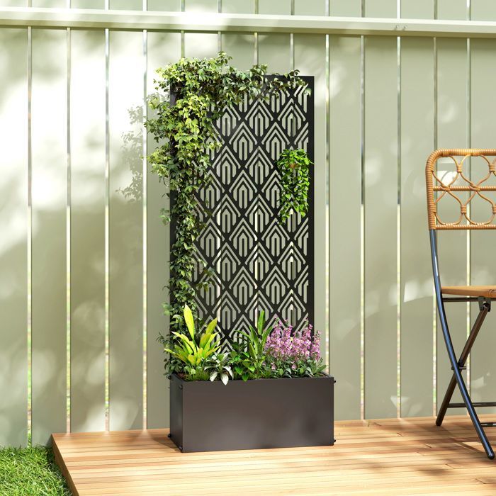 Vaso com treliça - Outsunny - com tela de privacidade - para plantas trepadeiras - metal - 45 x 21,5 x 110 cm - preto