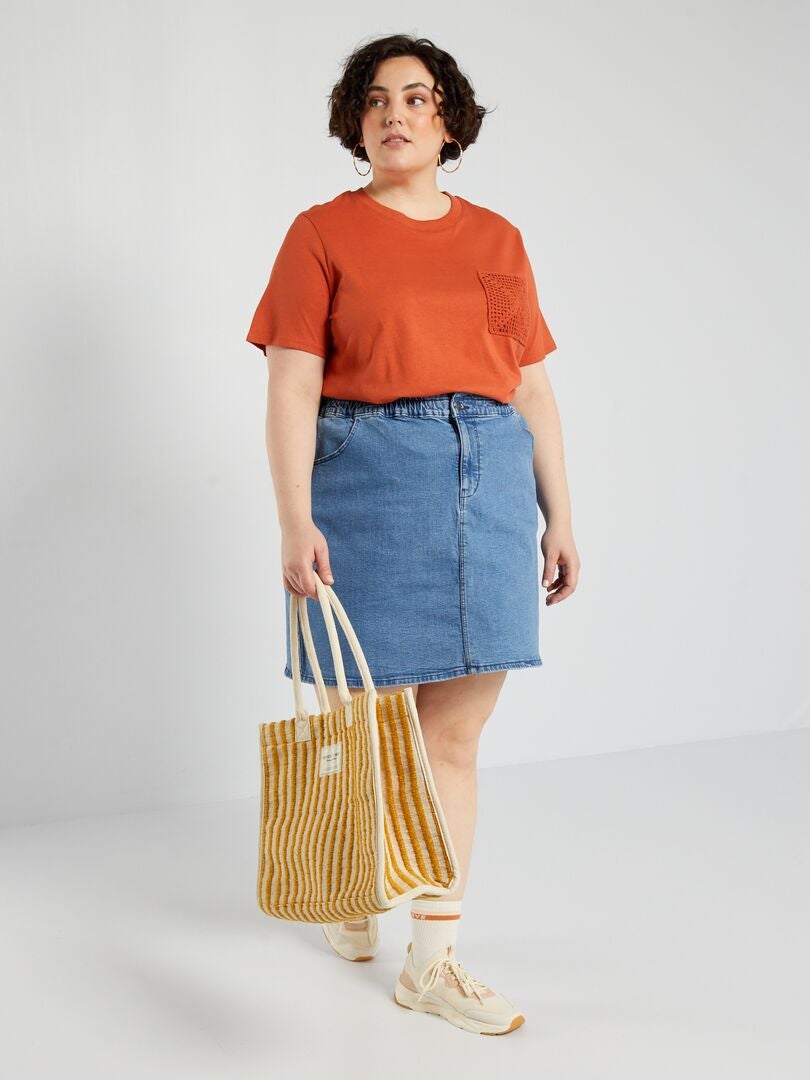 Camiseta de ganchillo con bolsillo - NARANJA