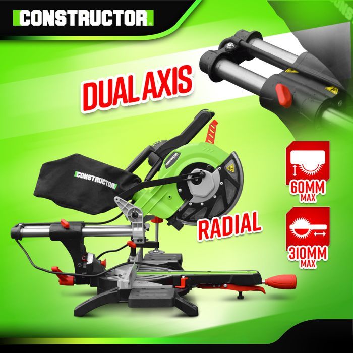 1800w-210mm Radial Mitre Saw with Laser and Dual Bevel - Constructor