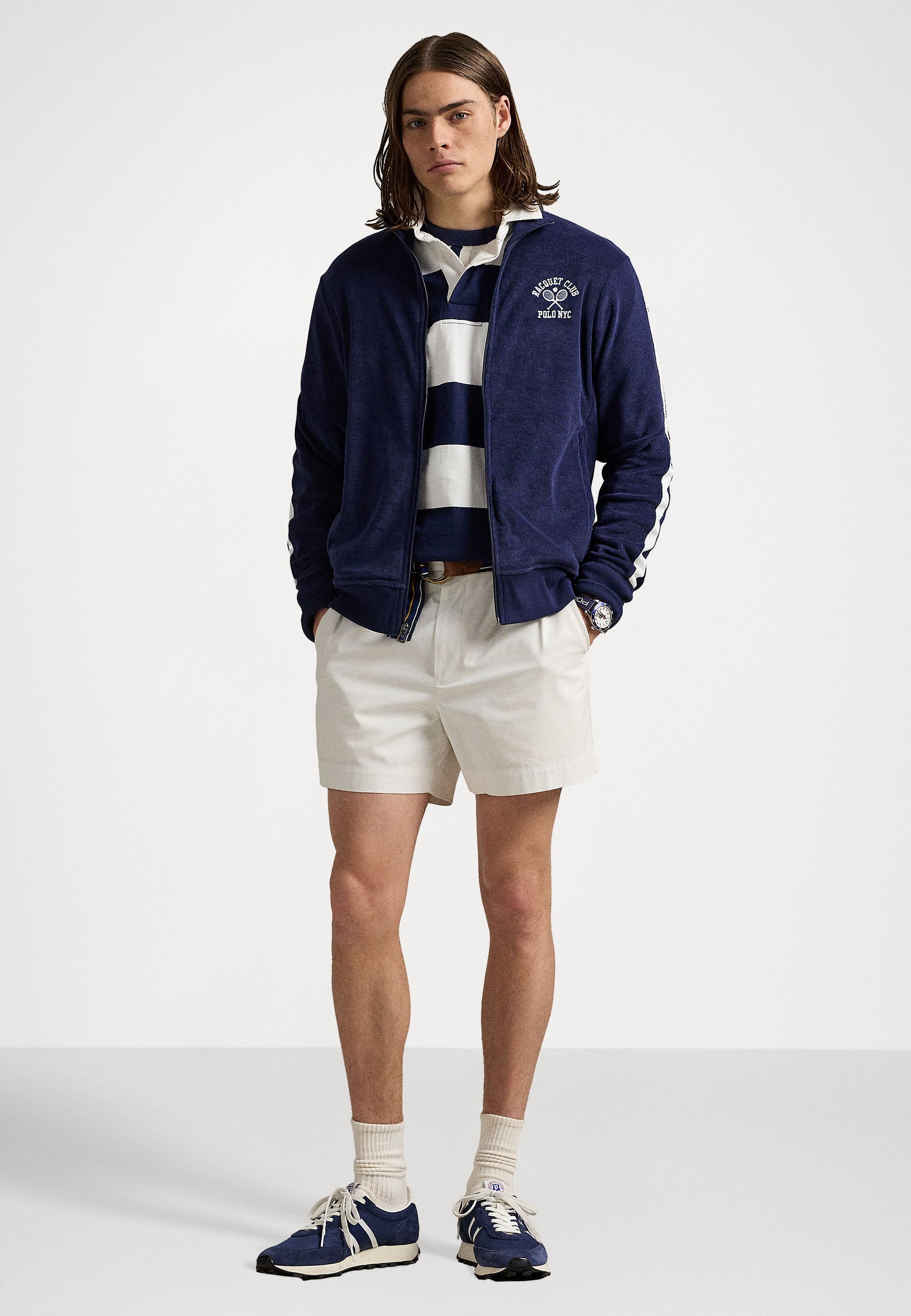 Polo Ralph Lauren bestickte Frottee-Trainingsjacke – Sweatshirt mit Reißverschluss – Newport Navy