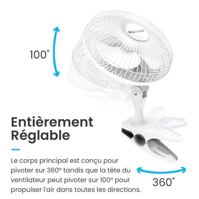 Ventilador portátil Pro Breeze Mini con clip - 2 velocidades, 15 cm - Pequeño, portátil, silencioso - para el hogar, la mesa y la oficina