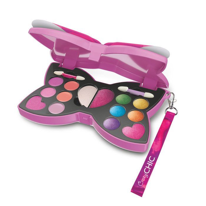 CLEMENTONI - Kit de maquillaje con pajarita - Paleta de maquillaje infantil - Sombras de ojos, brillo de labios, esponja, brochas - A partir de 6 años