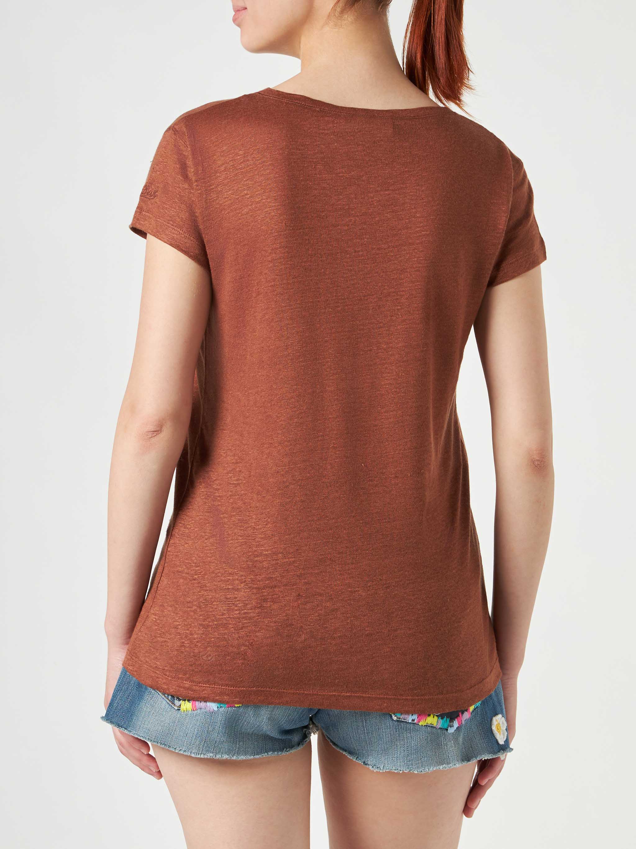 Bruin linnen dames T-shirt