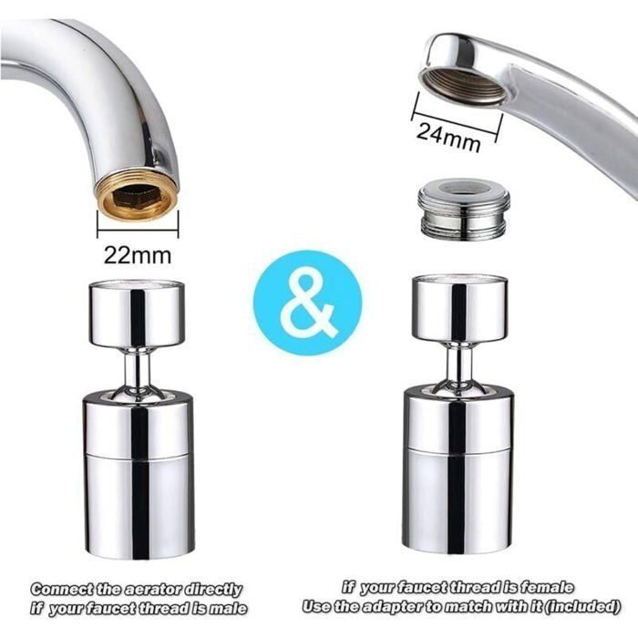 Arateur de RobinetArgent 360 Pivotant Embout Robinet Cuisine 2 Modes Mousseur Robinet Economie Eau Brise jet Filtre