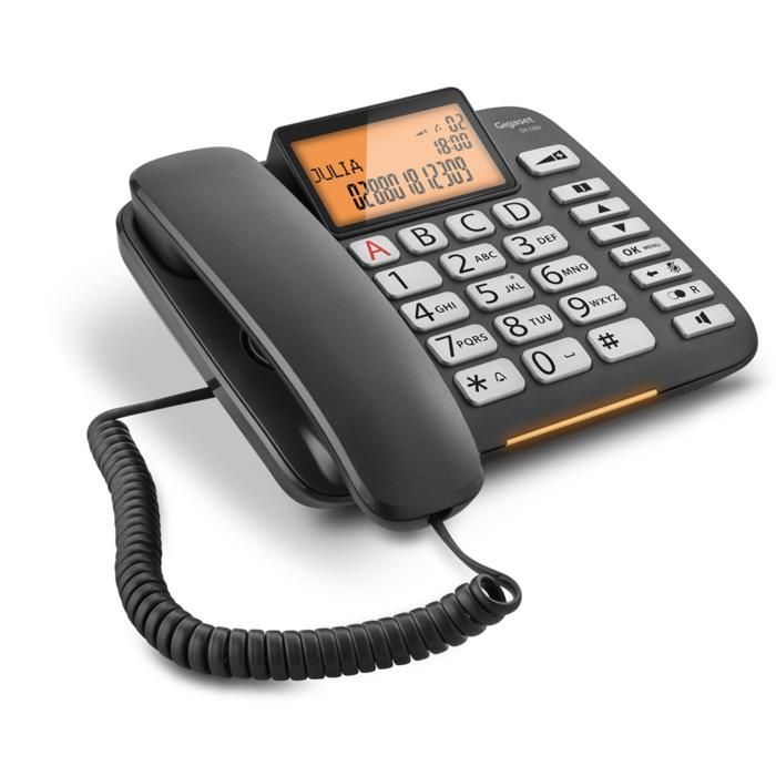 Téléphone filaire - GIGASET DL580 - Mains libres - ID d'appelant - Répertoire 99 noms et numéros - Noir