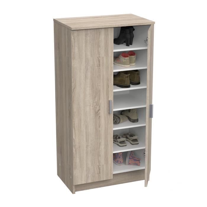 Armoire multi usages - Armoire auxiliaire à 2 portes, Range chaussures - L55xP36xH108cm - Décor chêne -DEMEYERE