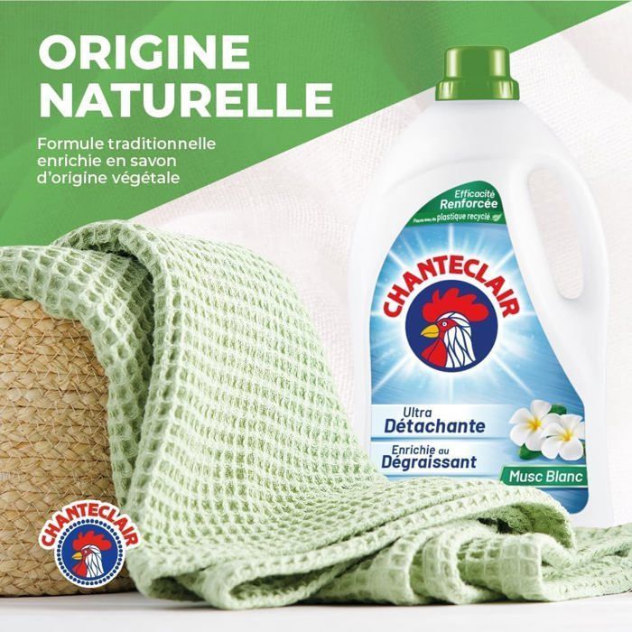 Lessive Liquide Concentrées Musc Blanc,Enrichie au Dégraissant,Ultra Détachantes et Efficaces aussi à Froid,40 lavages-1800 ml x 3