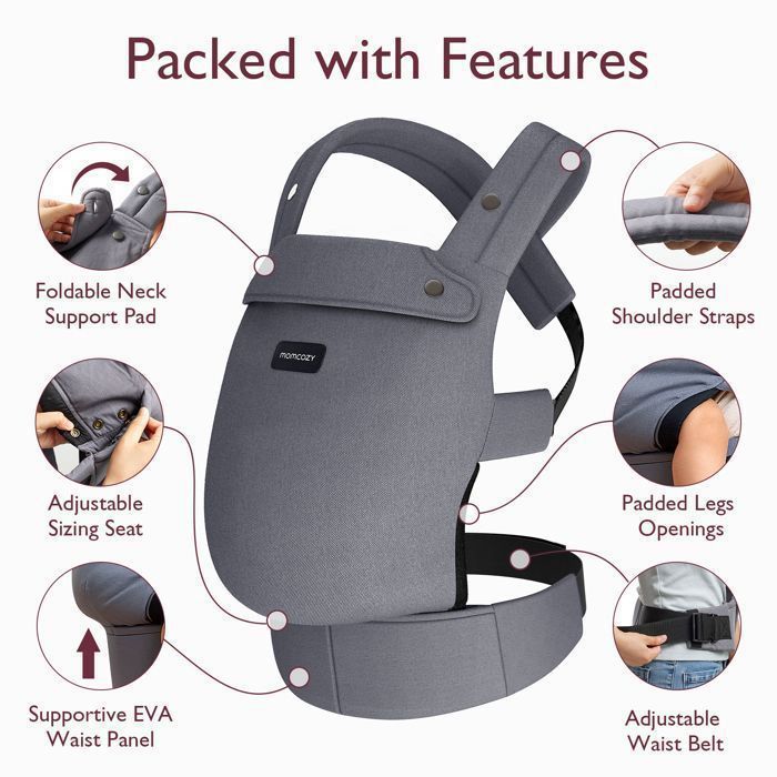 Momcozy Babytrage, ergonomische Babytrage, geeignet für Babys von 3,2 bis 20 kg, Grau