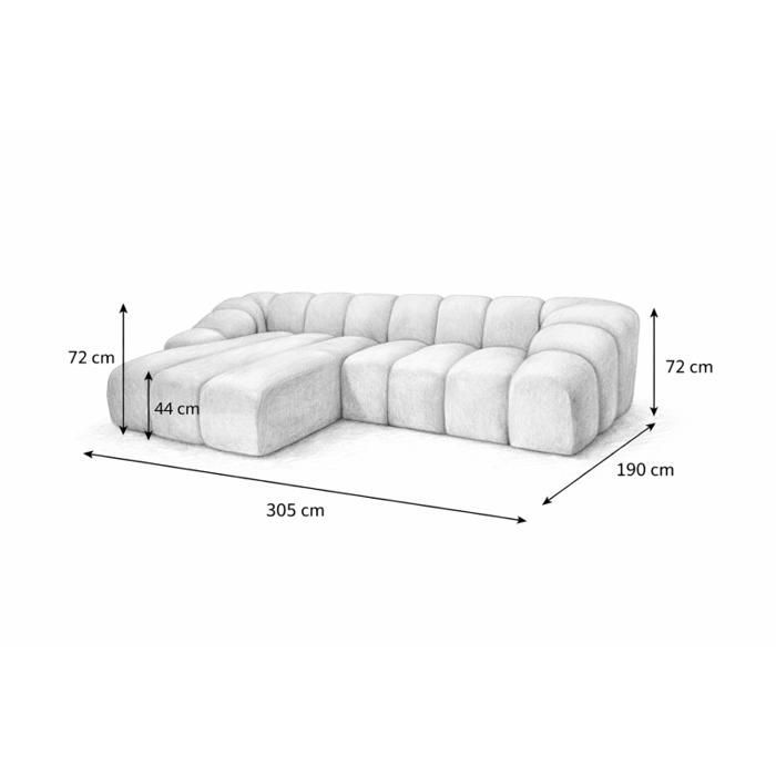 LORELIA 4-seater corner sofa with soft-touch beige velvet fabric - 305 cm