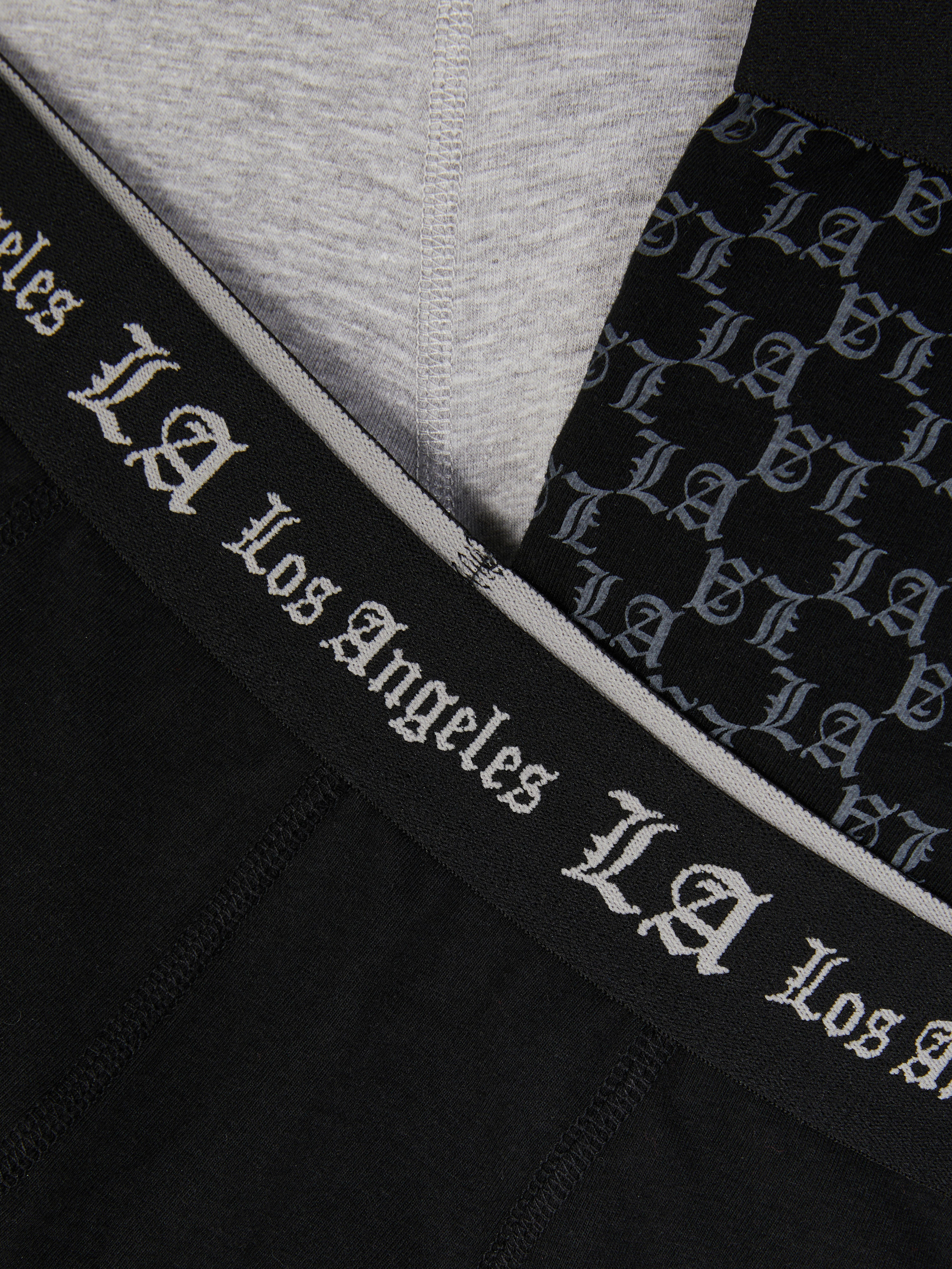 Boxeri hipster cu bandă la talie LA, set de 3 boxeri din bumbac cu imprimeu elastic și inscripție gotică Los Angeles