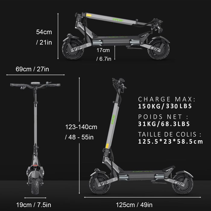 Trottinette Electrique Pliable VIPCOO VS6 PRO 80km Autonomie Moteur 2*1200W 20,8Ah Pneu 10'' Scooter Electrique Adult 57km/h