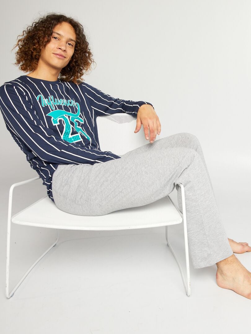 Pyjama van jersey in sportkledingstijl - 2-delig - grijs/blauw