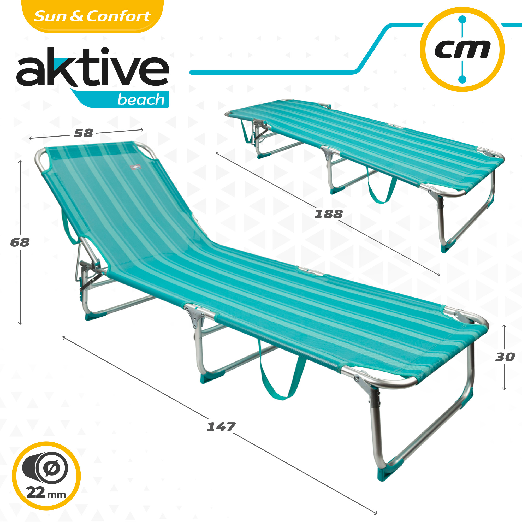 Aktive Beach 3 Position Aluminum Folding Sun Lounger