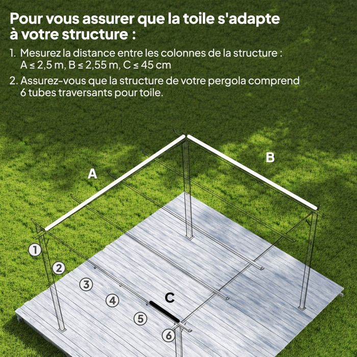 Toile de toit pour pergola tonnelle de 3 x 3 m - Outsunny - rétractable - toile uniquement 250 x 255 cm - crème