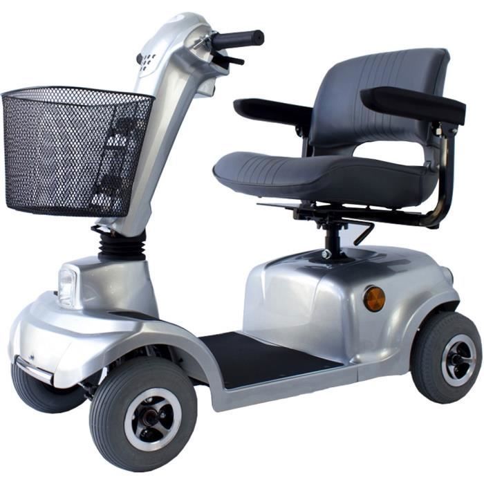Scooter eléctrico de 4 ruedas Mobiclinic, 450 W, asiento giratorio y plegable, autonomía de 34 km, 12 V, para personas con movilidad reducida, color gris, Piscis
