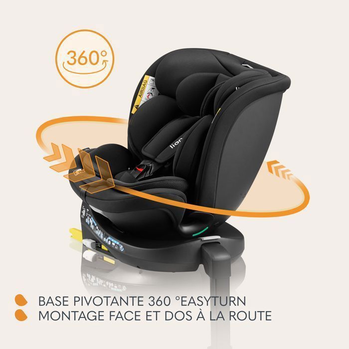 Silla de coche convertible LIONELO i-Size azul marino - Base giratoria 360° - 40-150 cm - ISOFIX - Grupo 0+/1/2/3 - Negra