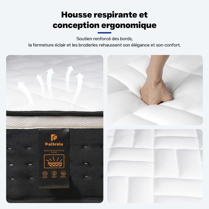 Materasso Patbrela 140x190 cm - Spessore extra 21 cm - Schiuma memory ad alta resilienza, lattice blu, ipoallergenico