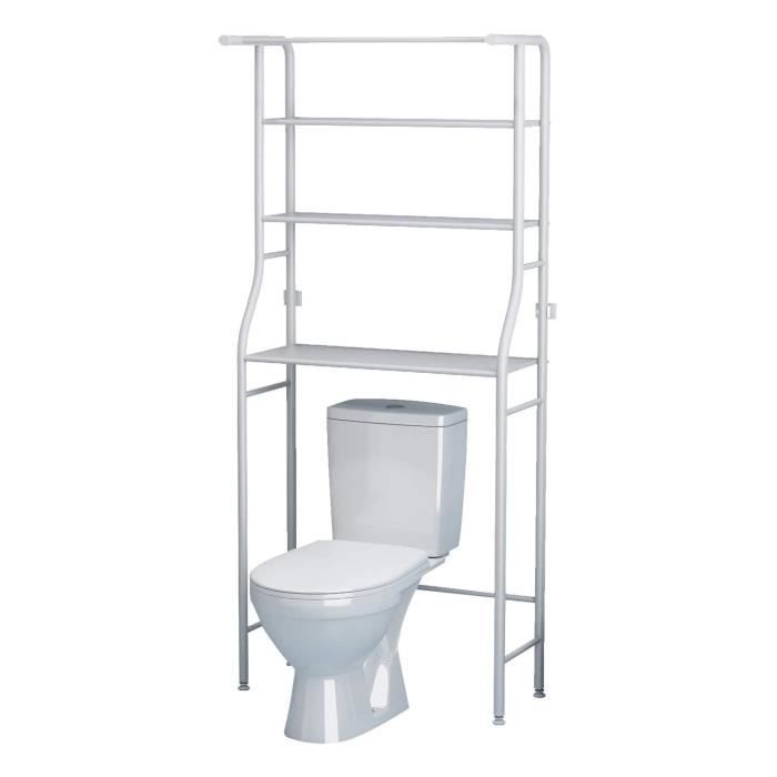 Meuble WC ou machine à laver Étagère de salle de bains 3 étagères Avec Porte Serviettes 68x163x25cm(LxHxP) Blanc