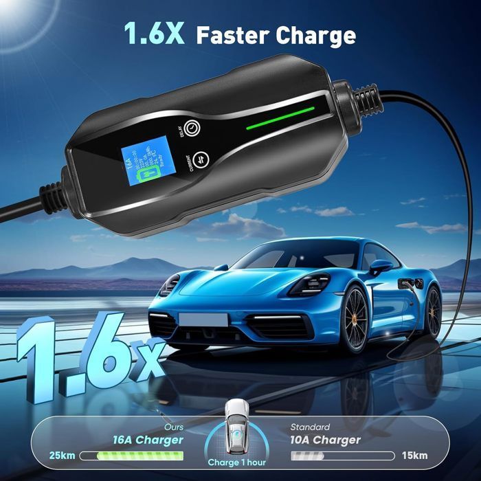 Caricabatterie per veicoli elettrici TTLIFE Tipo 2, 8 m, 6-16 A, 0-12 ore, Caricabatterie per auto elettriche Tipo 2, Cavo di ricarica per auto elettriche, IEC 62196-2