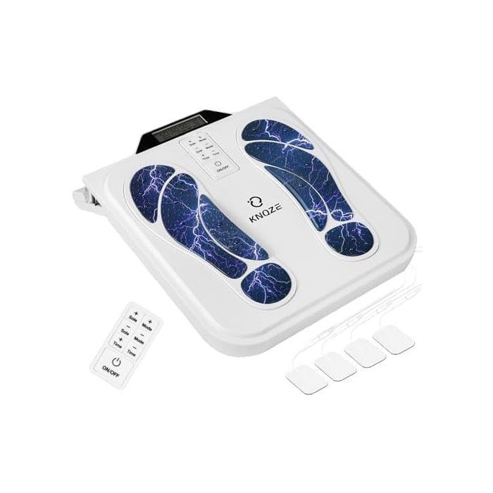 Electric EMS/TENS foot massager, circulation stimulator, 10 modes, 50 intensity levels, 4 electrodes, pain relief