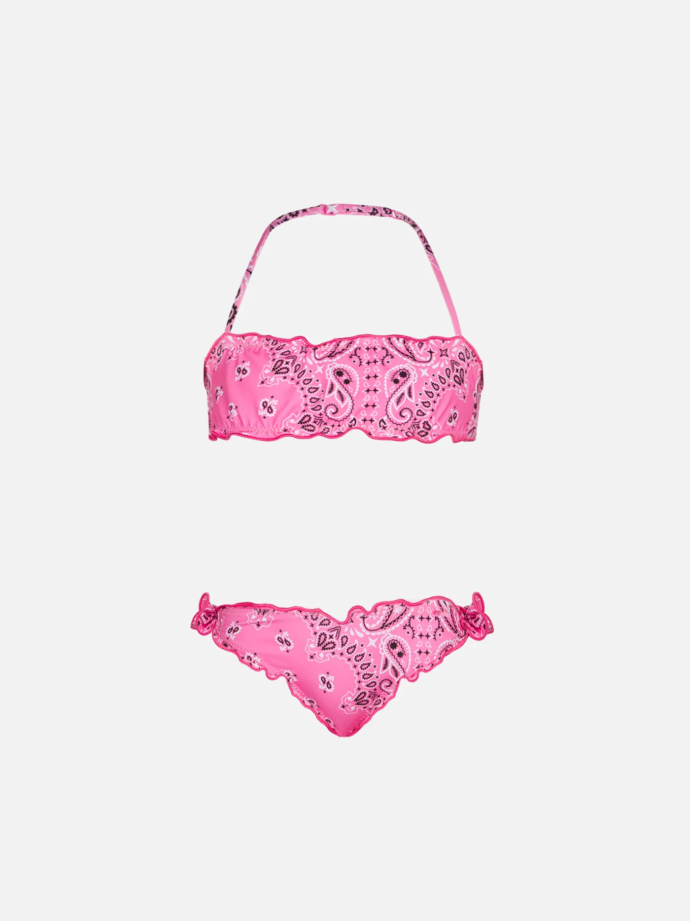 Meisjesbandeaubikini met roze bandana-print