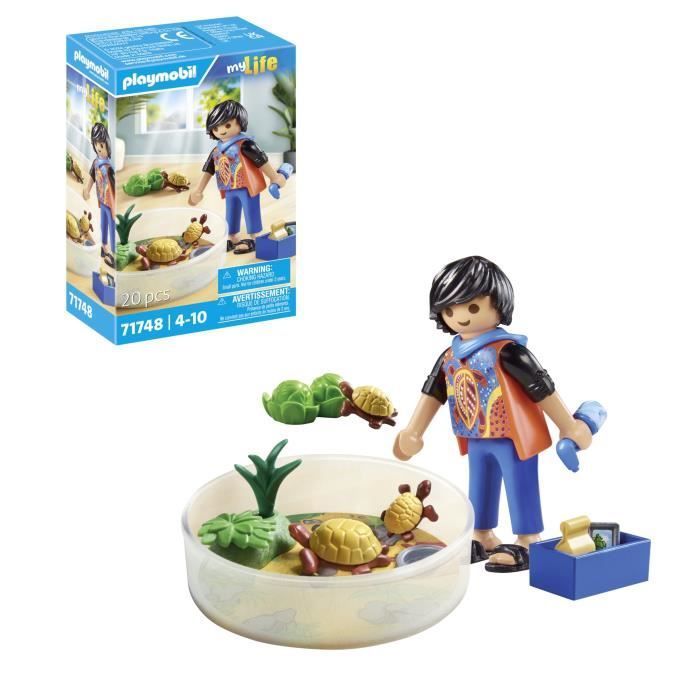 PLAYMOBIL 71748 Garçon avec famille de tortues dans un terrarium, My Life, 20 pièces, Dès 4 ans