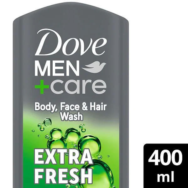 Gel de ducha 3 en 1 Dove Men+Care Extra Fresh para cabello, cuerpo y rostro 400 ml | Hombre | Superdrug