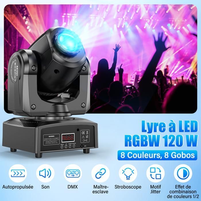 U'king Lighting Effects - Testa mobile a LED RGBW da 120W con effetto gobo e fascio luminoso - Per DJ, feste e discoteche - Nero, confezione da 4