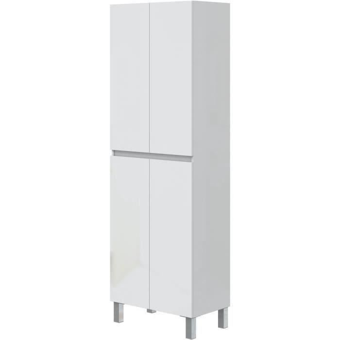 Bathroom cabinet - double column - Glossy white - 4 doors - W60 x D35 x H182 cm - DESTAL