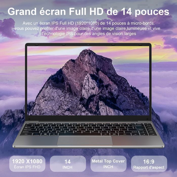 Notebook BVATE de 14 polegadas - Windows 11 - 6 GB de RAM + 256 GB de armazenamento - SSD expansível de 1 TB - Tela FHD 1080p - Wi-Fi 2.4G + 5G - Cinza