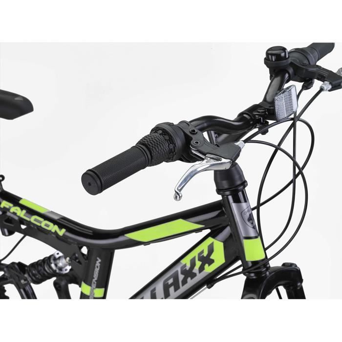 Bicicleta de montanha Chillaxx Falcon, tamanhos 24 e 26, suspensão total, 21 velocidades, freios a disco, quadro de aço.
