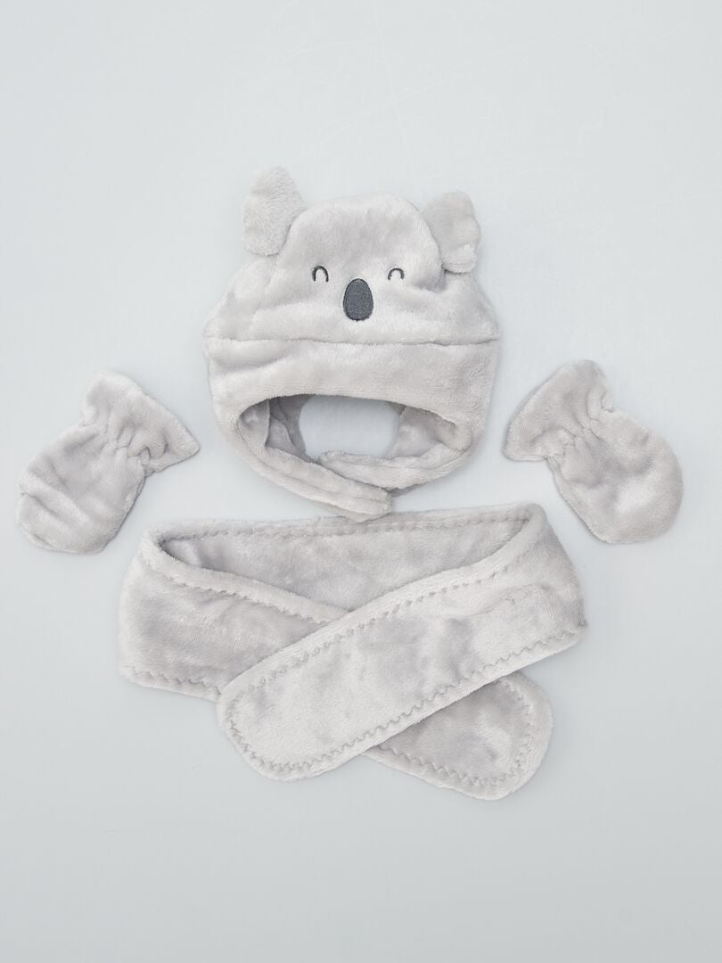 Conjunto de gorro, cachecol e luvas - CINZA