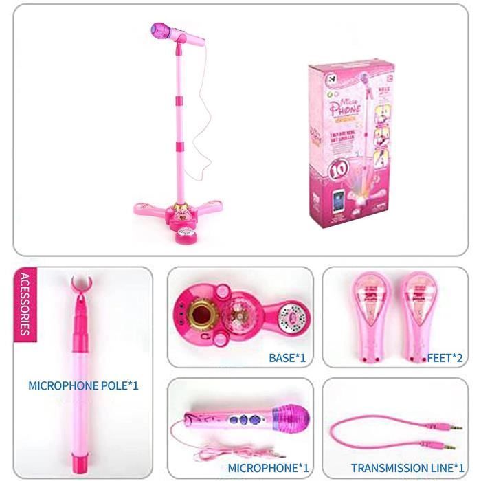 Micrófono de karaoke infantil con soporte, micrófono para niños para cantar, micrófono para niñas (rosa)