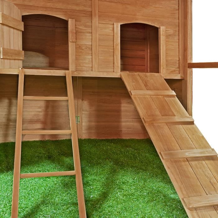 Poulailler en bois 191 x 151 x 148 cm brun vert résidence petits animaux poules lapin box extérieur porte verrouillable