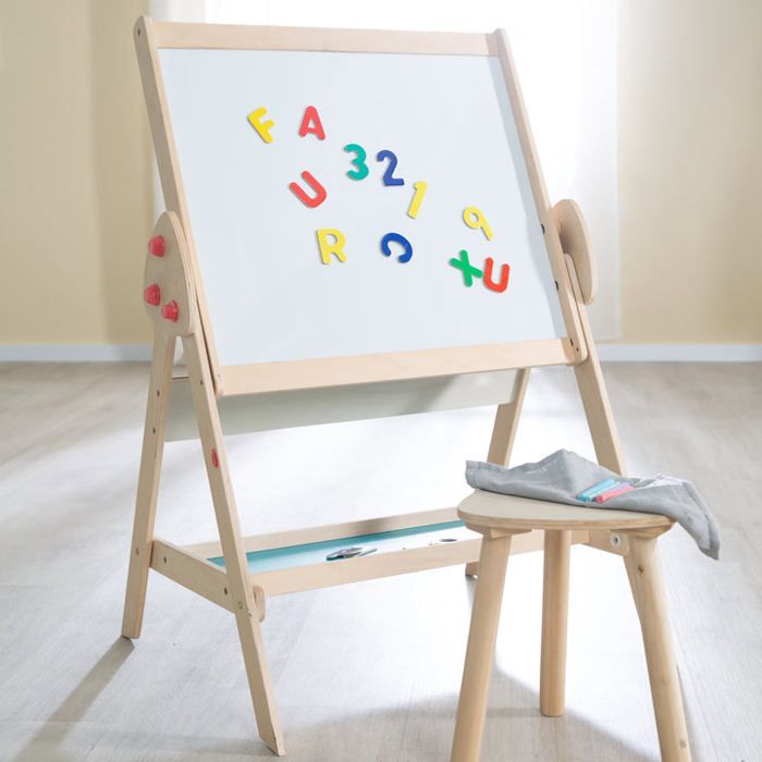 Conjunto de mesa y taburete infantil de madera - ROBA - Doble cara - Natural