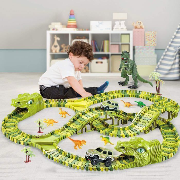 Pista de coches de juguete de dinosaurios para niños de 3 años en adelante - Set de pista de coches eléctricos, juguetes de coches para niños y niñas de 3 a 9 años en adelante.